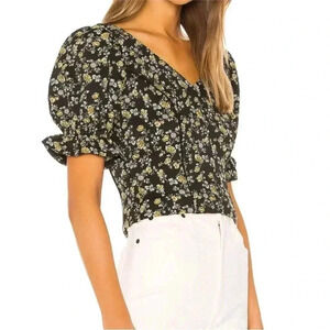Tularosa Black Floral Puff Sleeve Top